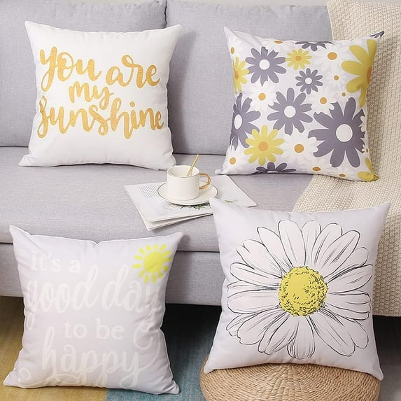 GuJiaHone White Summer Pillow Covers - 18 x 18 Inch Linen Pillow Cover - Decorative Cushion Case for Spring Set of 4