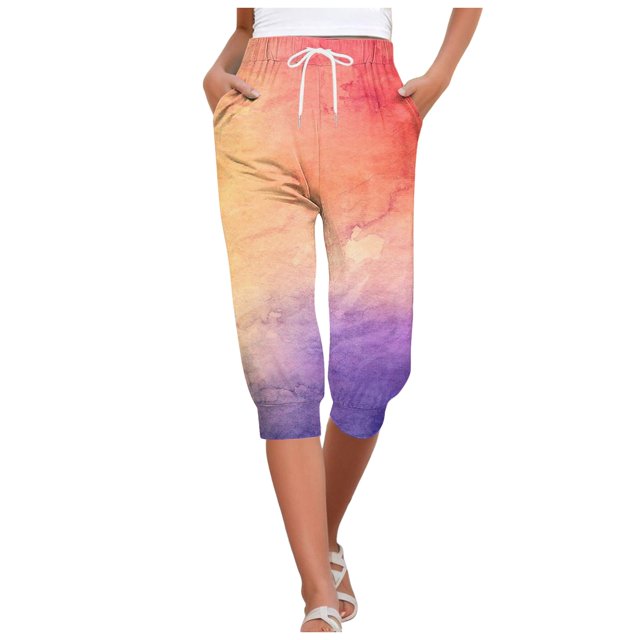 GuLuBin Bike Shorts Women with Padding Capris for Women Print Pants