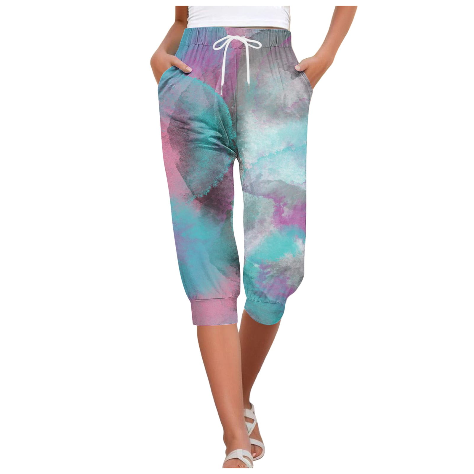 GuLuBin Bike Shorts Women with Padding Capris for Women Print Pants