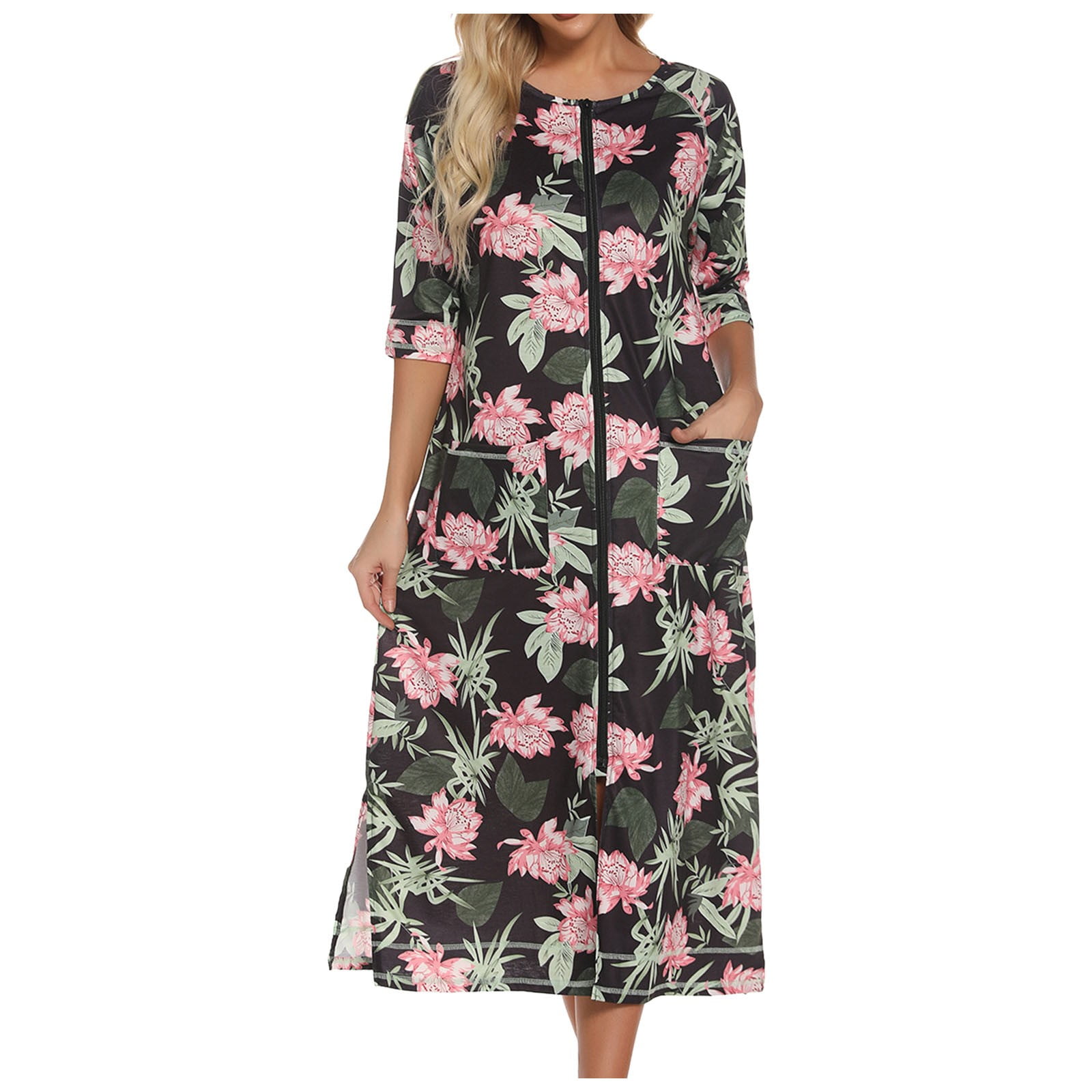 GuLuBin Summer Dress Rubehoow Coat Women's Zipper Front Robes Half