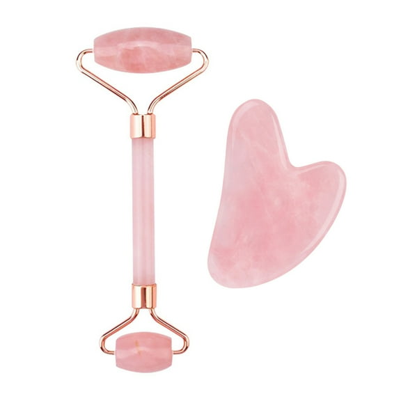 Gua Sha Facial Tool & Jade Roller, Face Roller for Wrinkles and Lifting, Puffiness Reducing Skin Tightening Face Massage Tool, Self Care Gift for Men Women - Rose Quartz