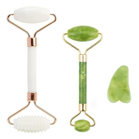 Gua Sha & Jade Roller 3 in 1, Face Roller, Guasha Facial Massage Skin Care Tool Set, Massager for Removal of Wrinkles & Eye Puffiness, Anti-Aging & Body Relaxation