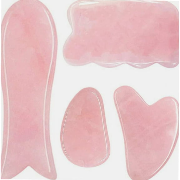 Gua Sha Scraping Massage Stone,4pcs Handmade Rose Quartz Guasha Board Traditional Scraper Tools for SPA Acupuncture,Therapy Massage Stones