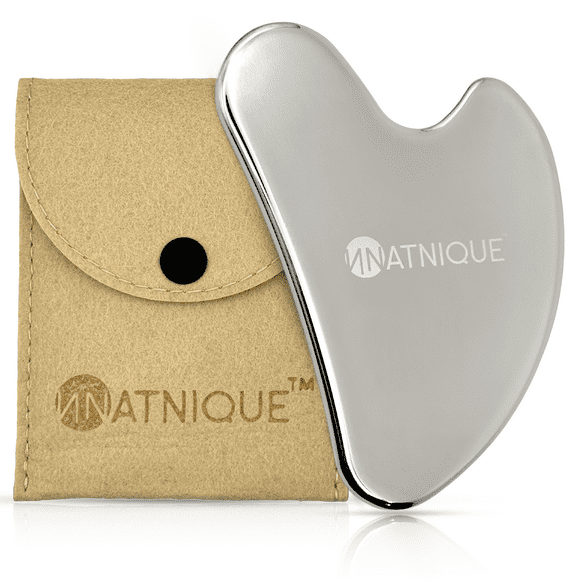 Natnique Stainless Steel Gua Sha Massager, Heart Shaped, for Face, Neck, Body, Deep Tissue, w/ Travel Pouch