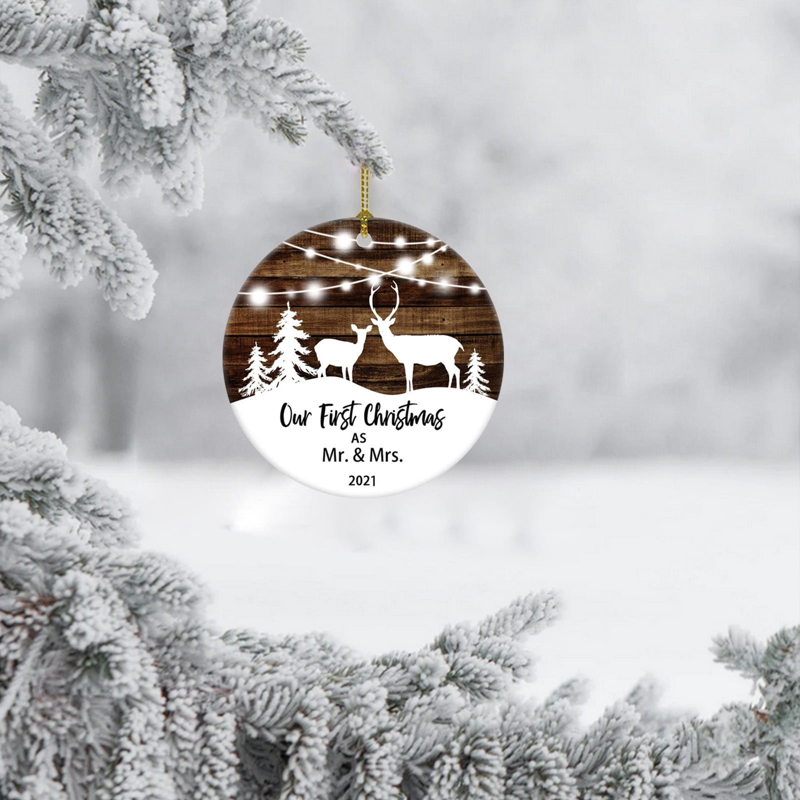 GuaLeg 2021 Christmas Round Wooden Signboard Pendant Christmas