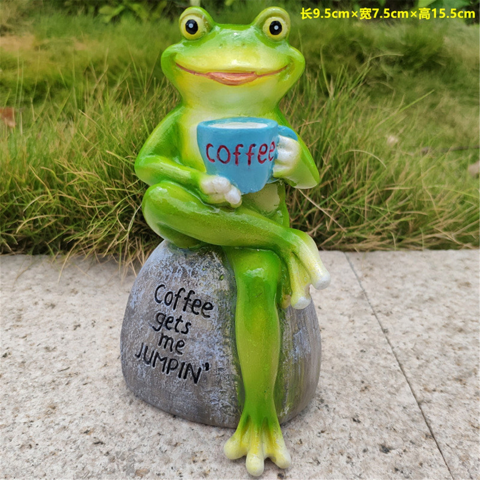 GuaLeg Garden Statue Figurine Frog Sitting On Stone Statue Drinking Coffee Frogs Decor For Yard Ornament And Fairy Garden Accessories Outdoor Home Decoration 1PC