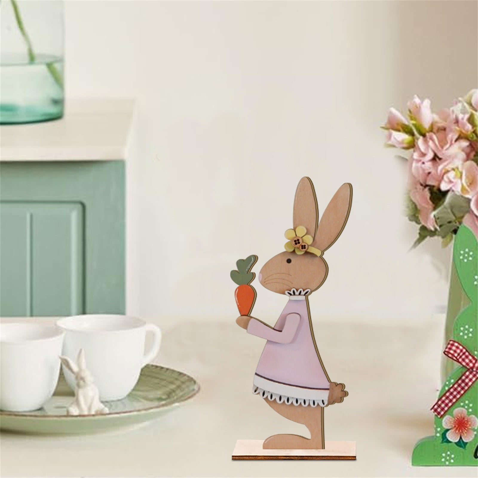 GuaLeg Wood Bunny Decorations Sign Easter Stand Up Bunny Rustic Table ...