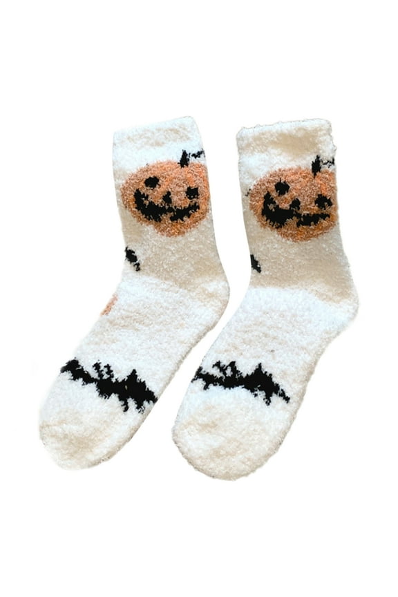Sock,Cozy Coral Fleece Women's Socks with Cartoon Pumpkin Ghostly Witch Hat Pattern for Halloween Indoor Fuzzy Slipper Socks