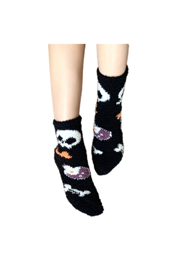 Sock,Cozy Coral Fleece Women's Socks with Cartoon Pumpkin Ghostly Witch Hat Pattern for Halloween Indoor Fuzzy Slipper Socks