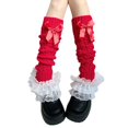 thumbnail image 1 of Guaber Sock,Women Girls Fairycore Cable Knit Leg Warmer Sweet Layered Ruffled Lace Trim Boot Covers Footless Socks with Bows Accent, 1 of 6