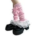thumbnail image 1 of Guaber Sock,Women Girls Fairycore Cable Knit Leg Warmer Sweet Layered Ruffled Lace Trim Boot Covers Footless Socks with Bows Accent, 1 of 6