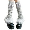 thumbnail image 1 of Guaber Sock,Women Girls Fairycore Cable Knit Leg Warmer Sweet Layered Ruffled Lace Trim Boot Covers Footless Socks with Bows Accent, 1 of 6