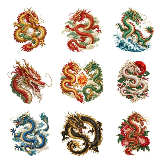 Guacamole Chinese Dragons - Imperial Clouds UV-DTF Stickers, 9 Pack