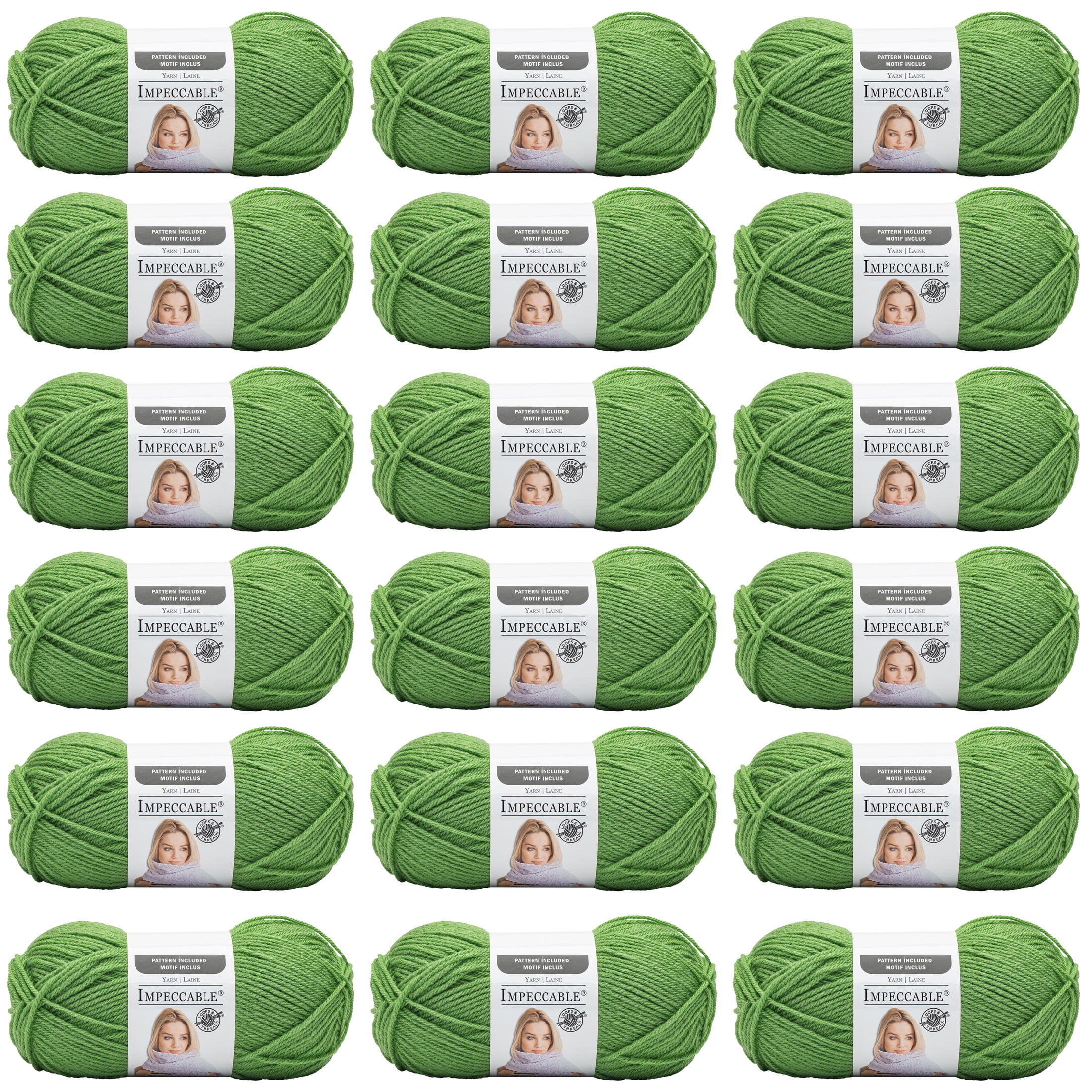 Loops & Threads Guacamole Impeccable Solid Yarn - Medium Weight Yarn for Knitting, Crochet, Weaving, Arts & Crafts, 18 Pack
