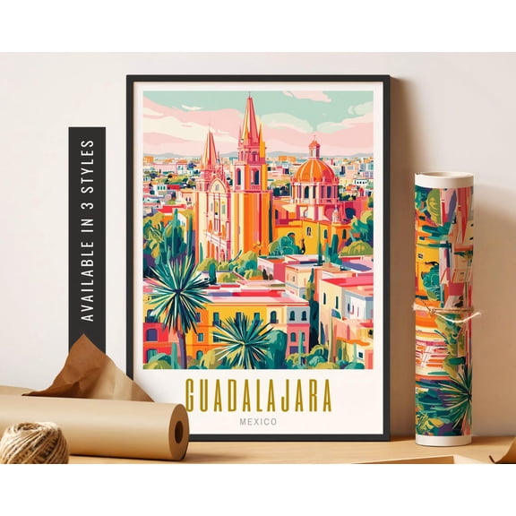 Guadalajara Mexico Art Poster Travel Destination City Art Guadalajara Cathedral Wall Art Poster City Travel Art Wall Decor Home Decor, 8x12 UNFRAMED