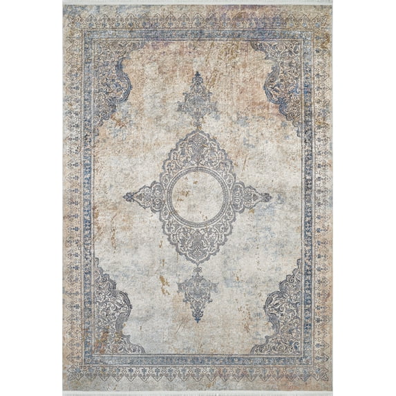 Guadalupe Beige Medallion Polyester Area Rugs for Living Room Washable Rugs Boho Moroccan Area Rug Soft Geometric Bohemian Carpet Distressed Indoor Rug for Bedroom Dining Room Office Nonslip Rug