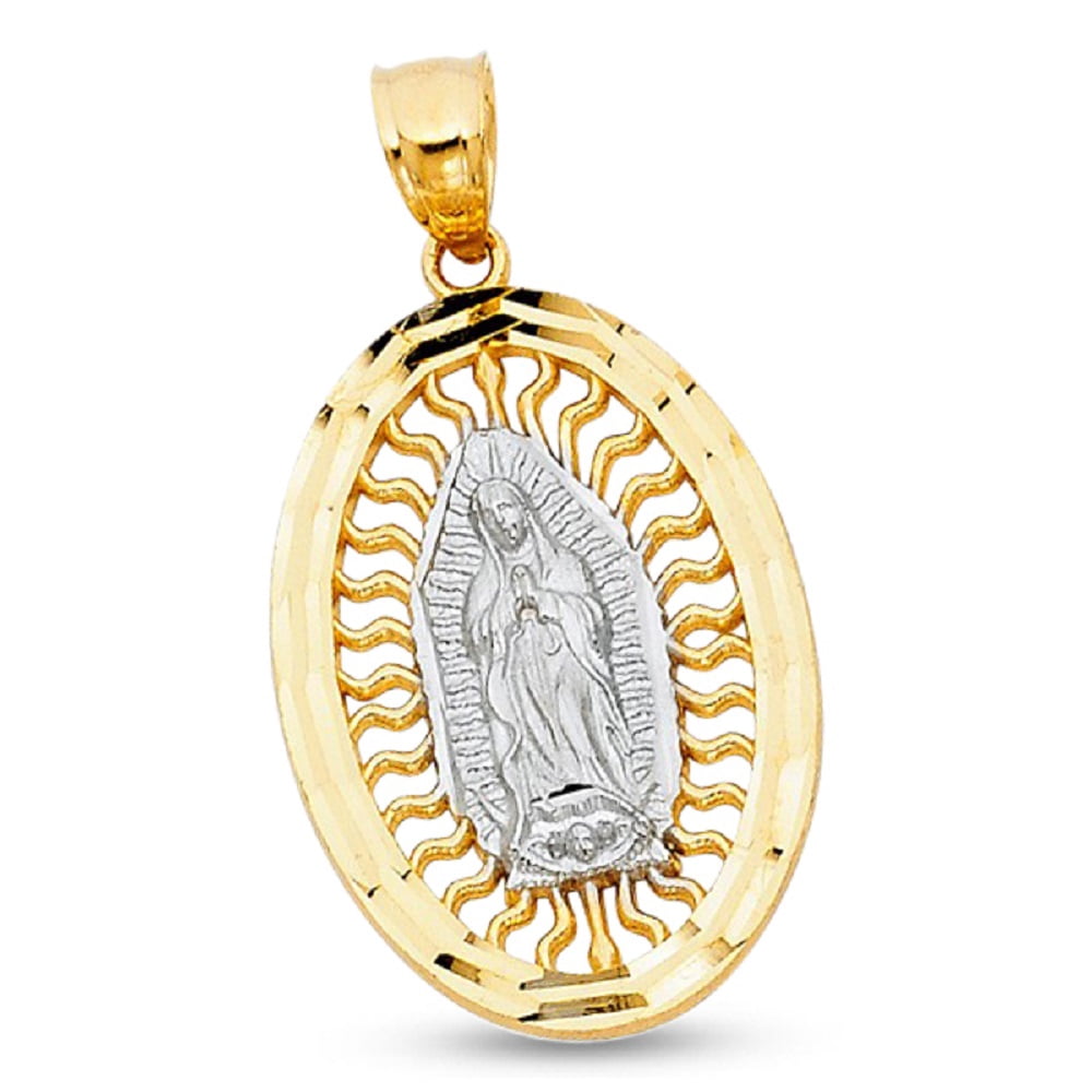 Guadalupe Charm Solid 14k Yellow White Gold Virgin Mary Pendant ...