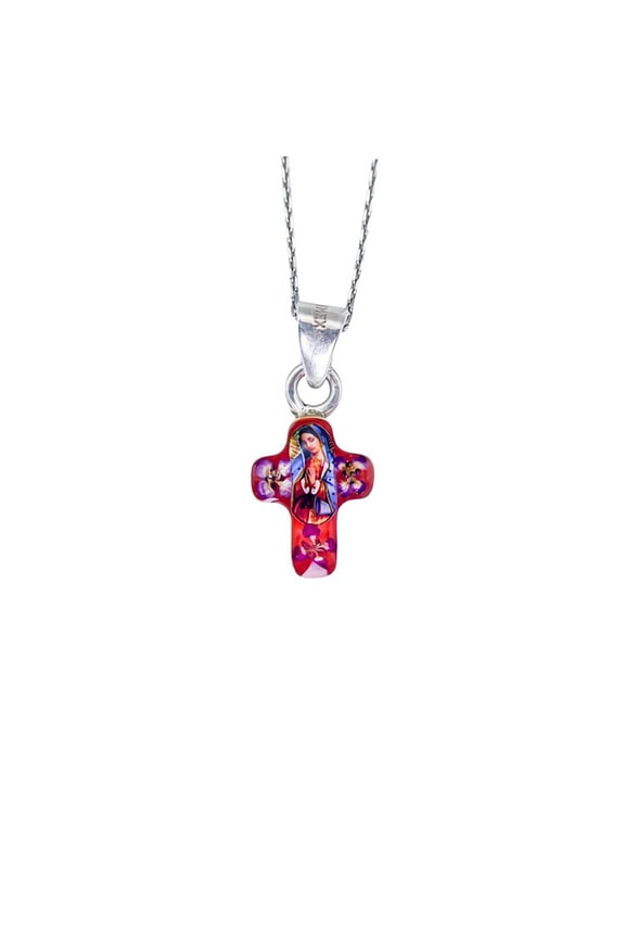 Guadalupe Mini Cross Necklace w/ Pressed Flowers 18-inch