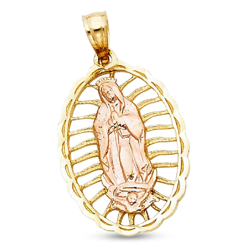 Guadalupe Pendant Medallion Charm Solid 14k Yellow Rose Gold Virgin ...