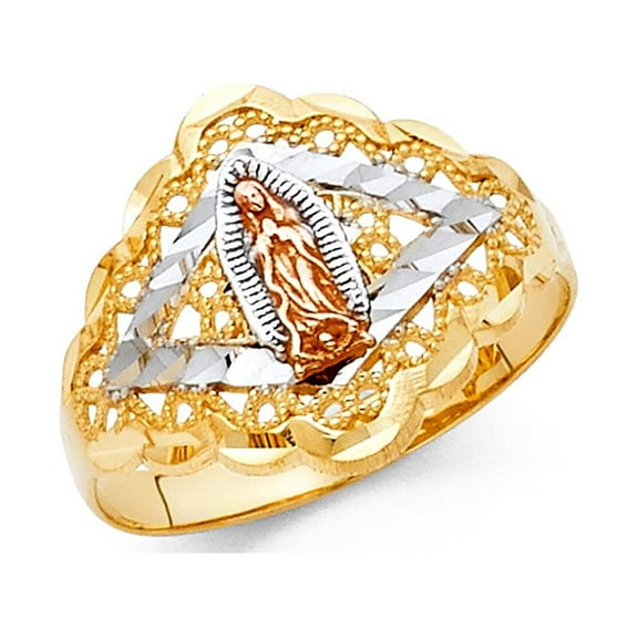 Guadalupe Ring 14k Yellow White Rose Gold Virgin Mary Band Diamond Cut Filigree Fancy 15MM Size 7