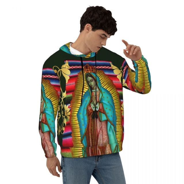 Guadalupe Virgin Mary Loose Hoodies Men Floral Print Casual Pullover Hoodie Winter Custom DIY Hooded Sweatshirts Plus Size 4XL LDG Walmart