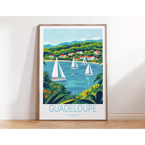 Guadeloupe Caribbean Island Coastal Wall Art, Unframed Paper Print Size 8x12