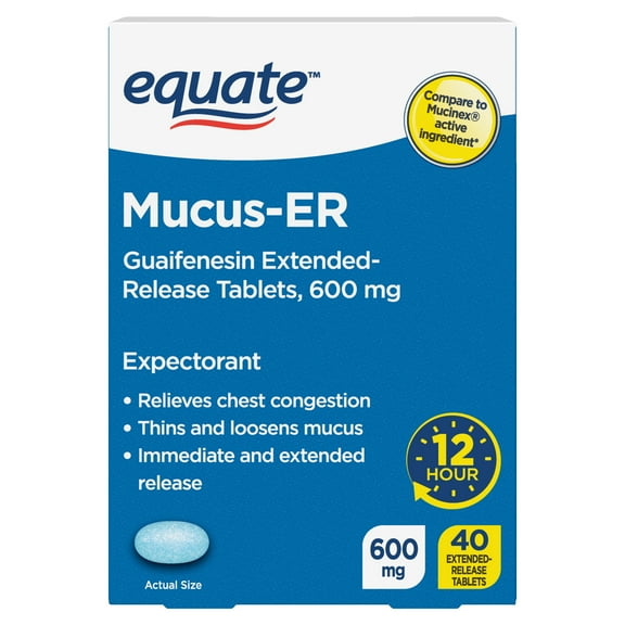 Equate Mucus and Chest Congestion Relief Guaifenesin Extended-Release Tablets, 40 Tablets
