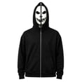 thumbnail image 1 of Guakiv Halloween Zip Up Hoodie,Black Skull Face Print Sweatshirt,Spooky Cosplay Jacket for Boys and Girls,Halloween Costume Dark Gray 150(11-12Y), 1 of 2