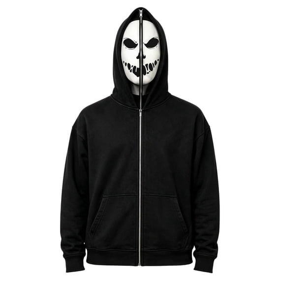 Guakiv Halloween Zip Up Hoodie,Black Skull Face Print Sweatshirt,Spooky Cosplay Jacket for Boys and Girls,Halloween Costume Dark Gray 150(11-12Y)