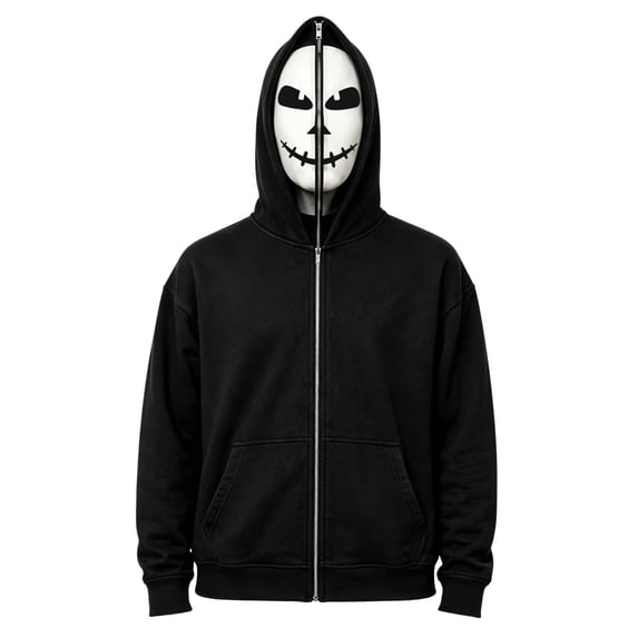 Guakiv Halloween Zip Up Hoodie,Black Skull Face Print Sweatshirt,Spooky Cosplay Jacket for Boys and Girls,Halloween Costume Light Gray 130(7-8Y)