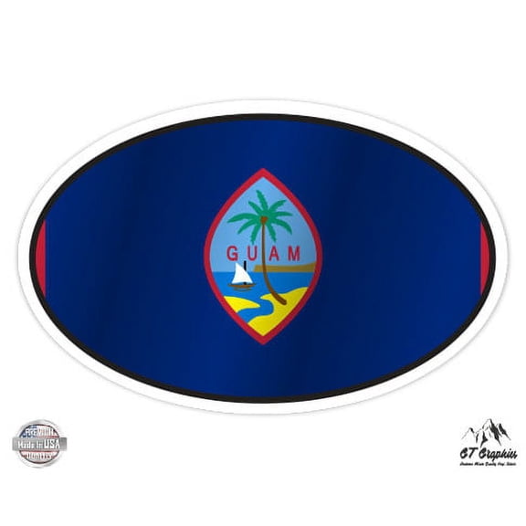 Guam Flag Oval - 3" Vinyl Sticker - For Car Laptop I-Pad Phone Helmet Hard Hat - Waterproof Decal
