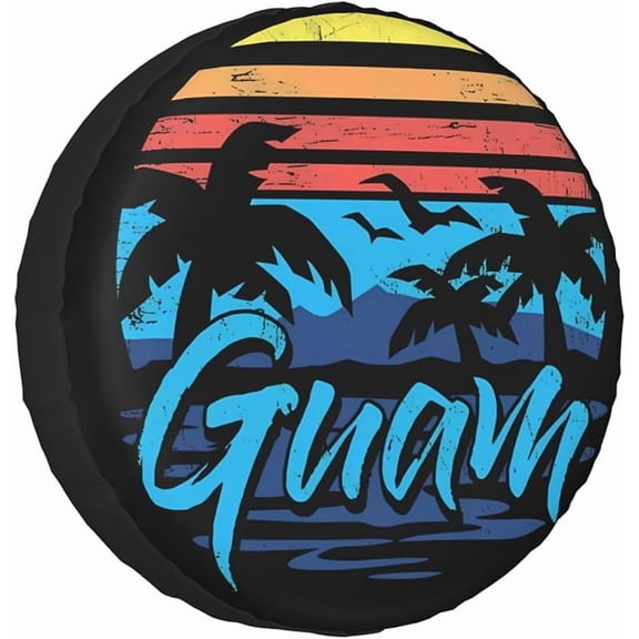 Guam Island Flag Palm Trees Spare Tire Cover Weatherproof Wheel Protectors Dust-Proof Sun Protection Wheel Tire Covers Universal Fit for Truck SUV RV Camper Trailer Car Accessories
