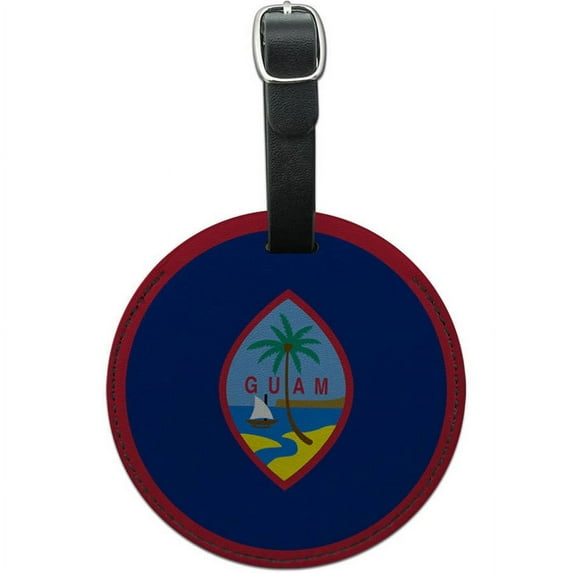 Guam National Country Flag Round Leather Luggage ID Tag Suitcase Carry-On
