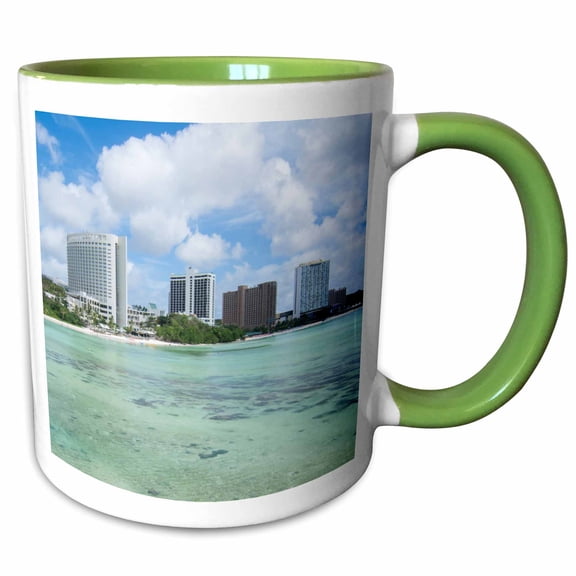 3drose, Guam Territory. Hotels Line Beach with Clear Tropical Waters., 11oz Two-tone Green Mug