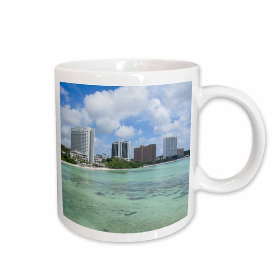 3drose, Guam Territory. Hotels Line Beach with Clear Tropical Waters., 15oz Mug