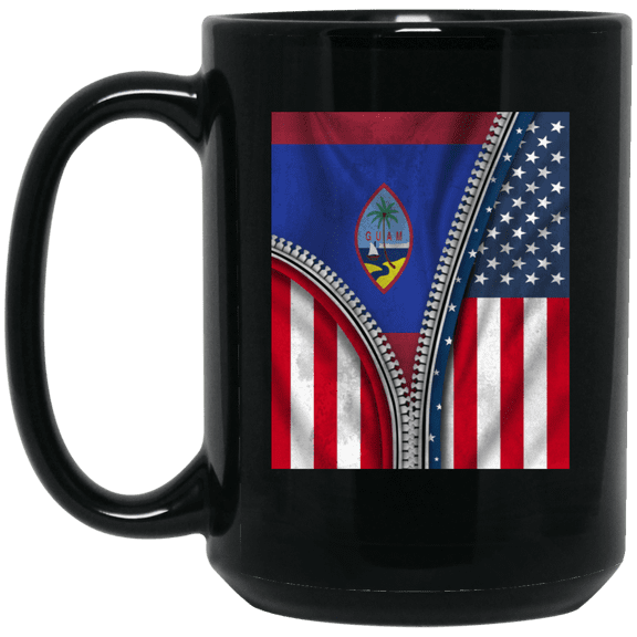 Guamanian Flag American Guam Coffee Mug, Patriotic Roots Design 15oz Black Coffee Mug