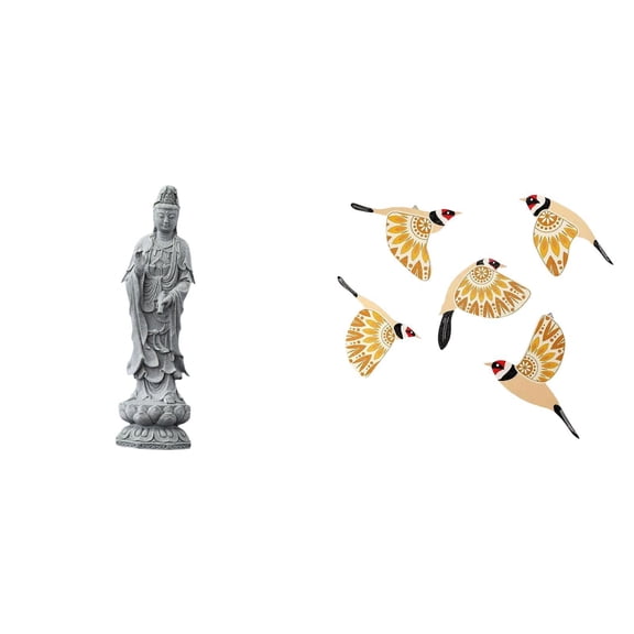 Guan Yin Figurine Bird Wall Decor Stone Craft Compact Dimensions Suitable for Home Entryway Desktop