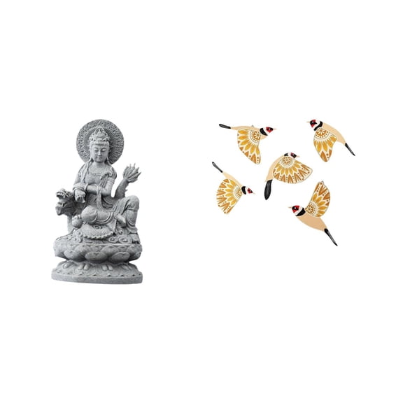 Guan Yin Sculpture Wooden Bird Figurine Wall Decor Stone Wood Construction for Bedroom Living Room