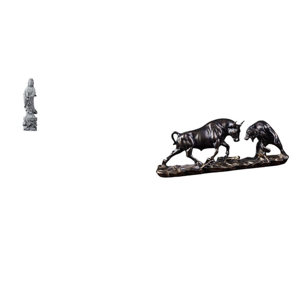 Guan Yin Statue Bull Bear Sculpture Stone Resin Material for Home Office Collectors Gift Desktop Decoration