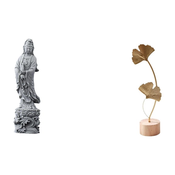 Guan Yin Statue Leaf Ornament Metal Sculpture Stone Design Perfect for Living Room Bedroom Desktop