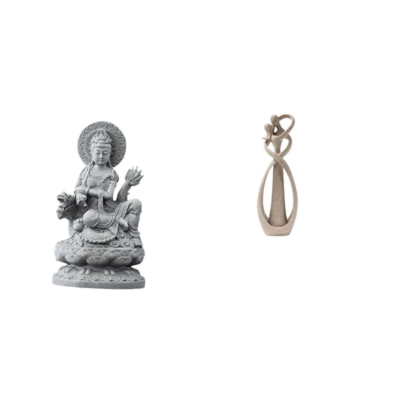 Guan Yin Statue Lovers Figurine Buddha Sculpture Stone Resin Compact Size for Indoor Table Home Decor