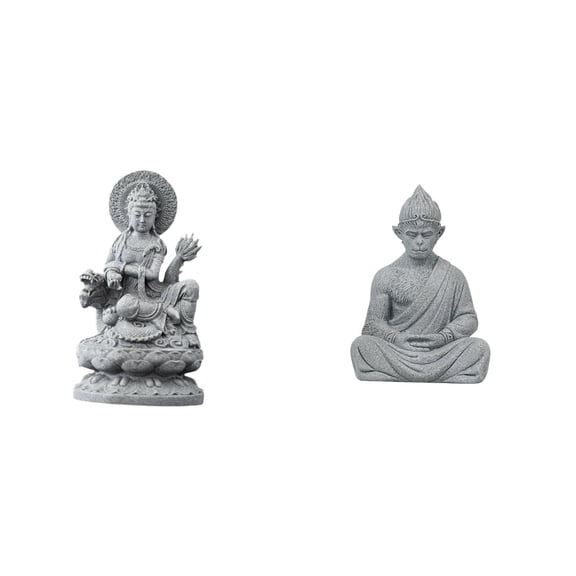Guan Yin Statue Monkey Buddha Figurine Sandstone Durable Miniature Artwork for Meditation Living Room Decor