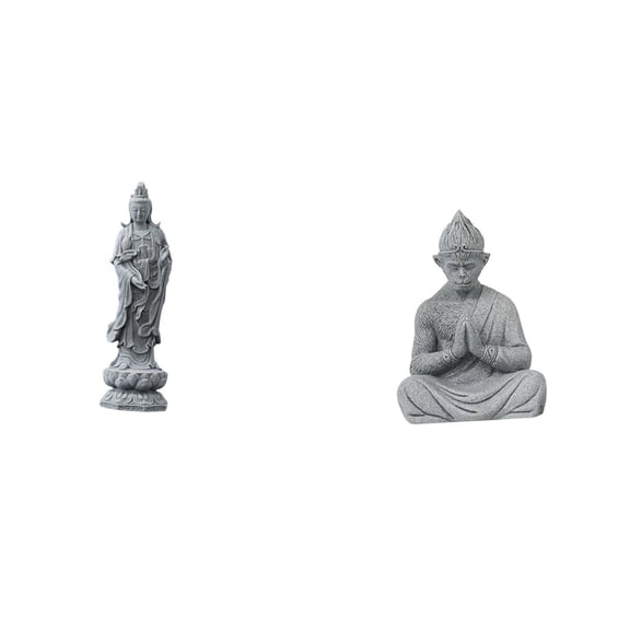 Guan Yin Statue Monkey Sculpture Buddha Figurine Sandstone Material for Home Office Meditation Room