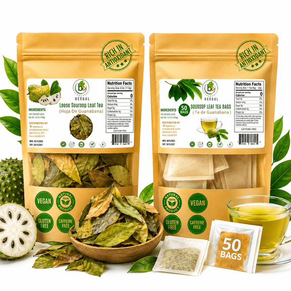 Guanbana (Soursop) Herbal Tea Combo 3.5 oz (100 g) Loose Leaf + 50 Tea Bags (2 g Each) Dried Soursop Leaves 100% Natural, Vegan, Non-GMO, Sugar-Free, Caffeine-Free Hot or Iced