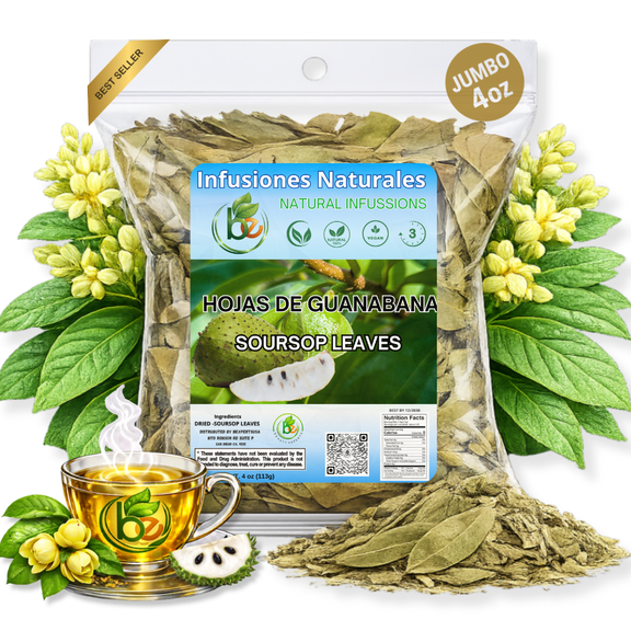 Guanabana Hojas (Soursop Leaves) 4 oz (113g) Whole Leaf Herbal Tea 100% Natural Annona Muricata Wildcrafted Loose Leaves Smooth Tropical Botanical Infusion Caffeine-Free, Non-GMO Makes 30