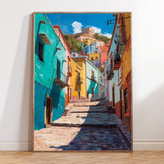 Guanajuato Mexico Colorful Street Wall Art, Unframed Paper Print Size 24x36