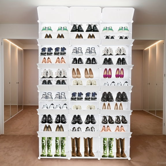 Guang Sheng Pu 12-Tier Portable 72 Pair Shoe Rack Organizer 36 Grids Tower Shelf Storage Cabinet Stand Expandable For Heels