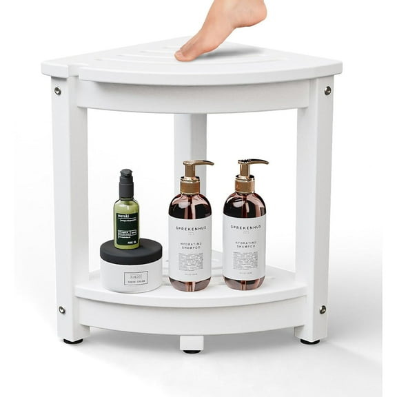Guang shengpu Corner Shower  with Shelf, HDPE Corner Shower Stool for Inside Shower, Waterproof Bath Shower Foot Stool for Shaving Legs