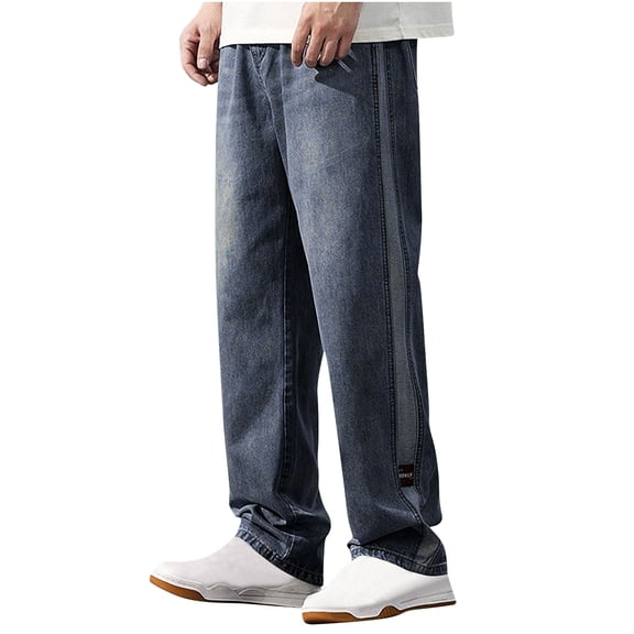GuangCheng Baggy Oversized Jeans for Men Loose Fit Straight Wide Leg Long Denim Pants Work Hip Hop Jeans Trousers
