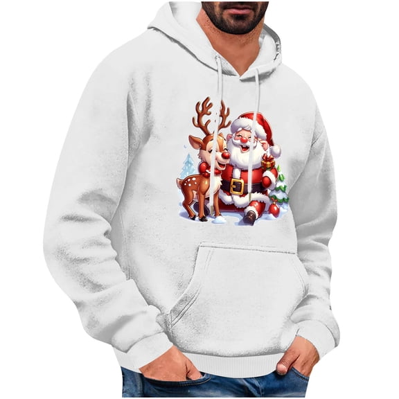 GuangCheng Chirstmas,Santa Claus Printed,Hooded,Swearshirts for Men,Drastring,Long Sleeve,Drop Shoulder,Comfy Pullover,Hoodies